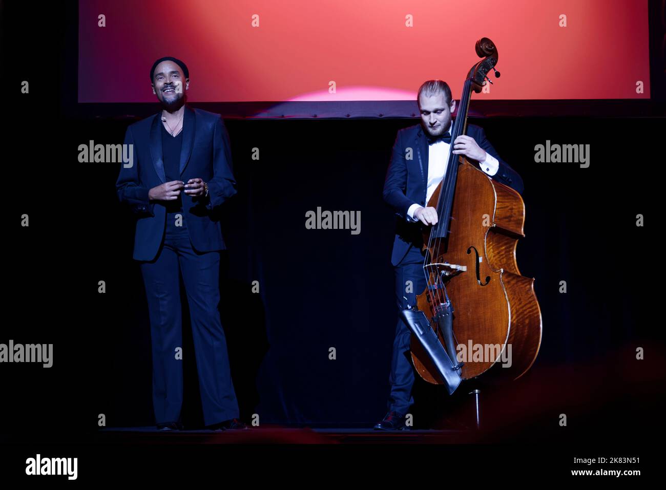 Paris, France. 17th Oct, 2022. Opera singer Fabrice di Falco sings during the DAPAT 2022 awards ceremony at the Edouard VII theater in Paris. Stock Photo