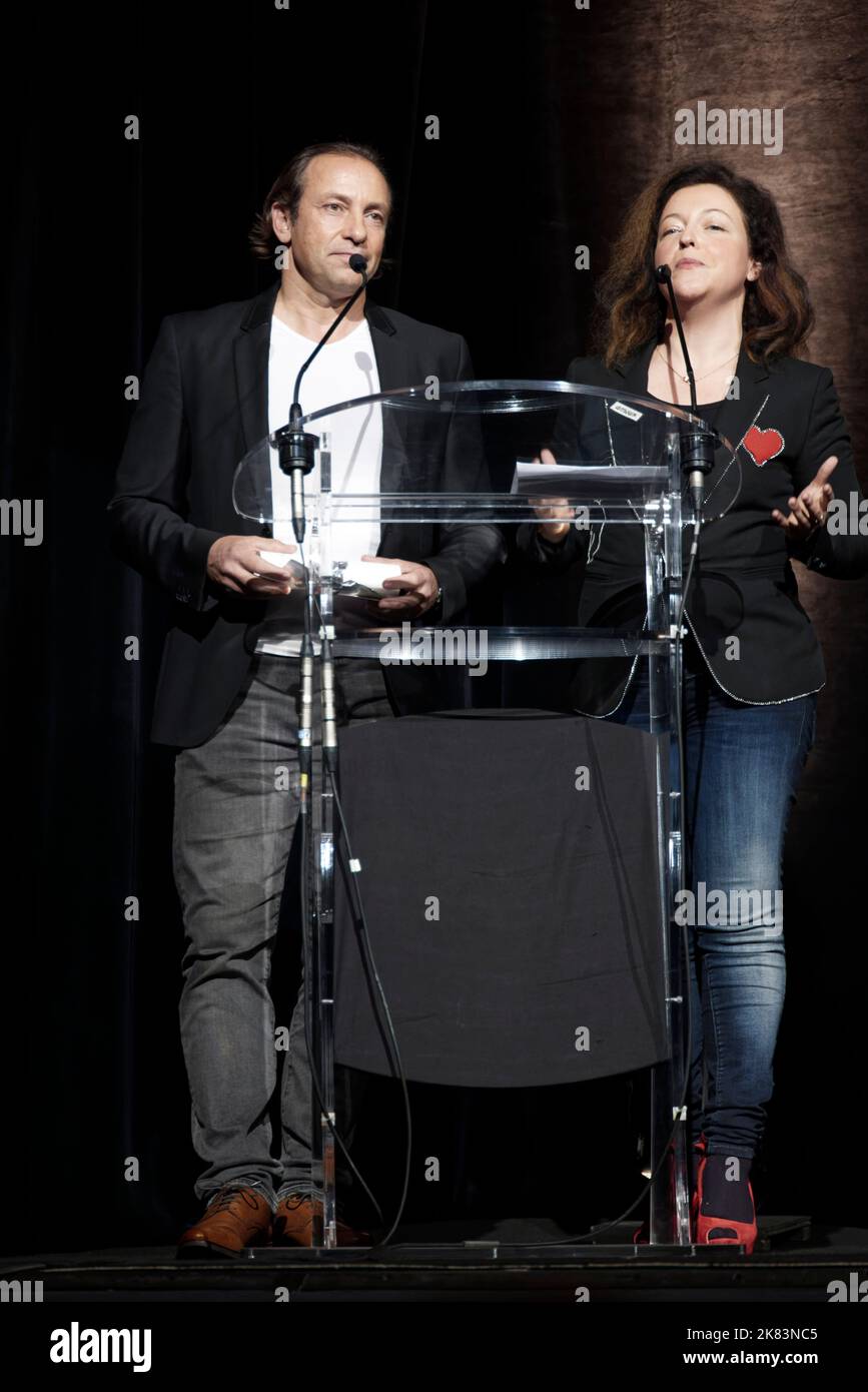 Paris, France. 17th Oct, 2022. Philippe Candeloro and Guila Clara Kessous speak during the DAPAT 2022 awards ceremony at the Edouard VII theater. Stock Photo