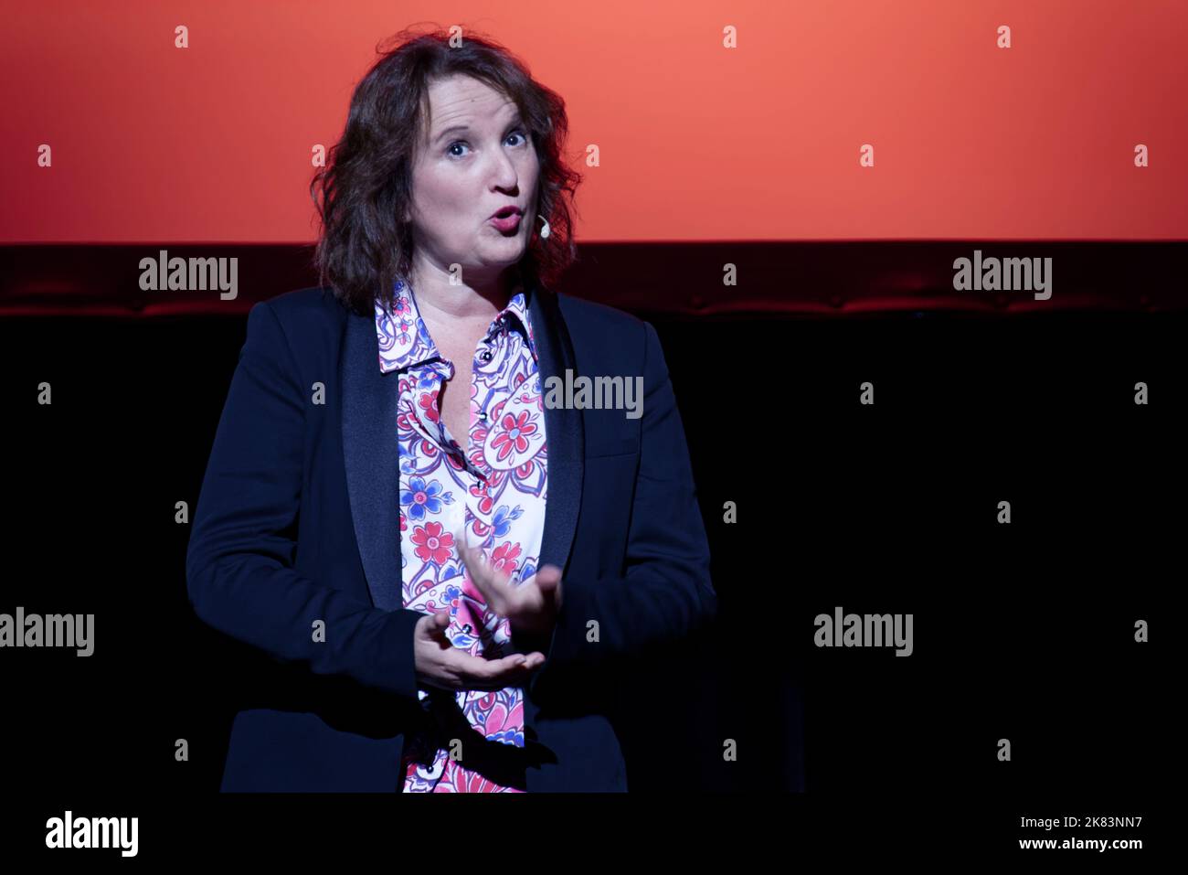 Paris, France. 17th Oct, 2022. Anne Roumanoff speaks during the DAPAT 2022 awards ceremony at the Edouard VII theater in Paris on October 17, 2022. Stock Photo