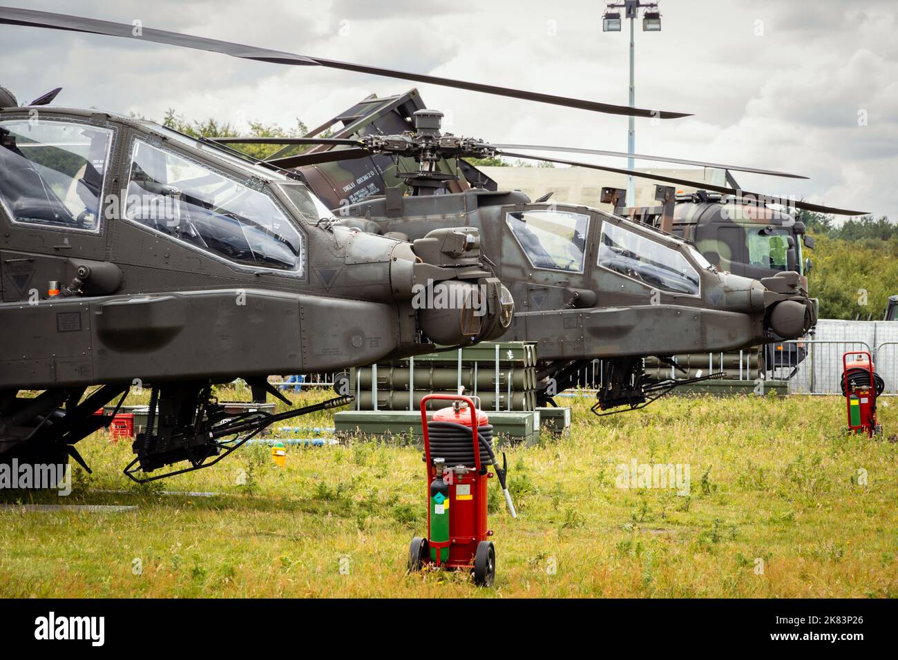 Boeing AH-64 Appache attack helicopters at Gilze-Rijen Air Base, The Netherlands - June 20, 2014 Stock Photo