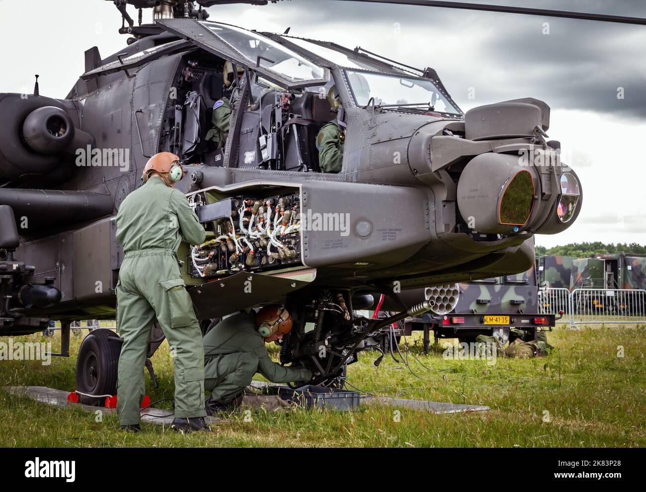 Boeing AH-64 Appache attack helicopters at Gilze-Rijen Air Base, The Netherlands - June 20, 2014 Stock Photo