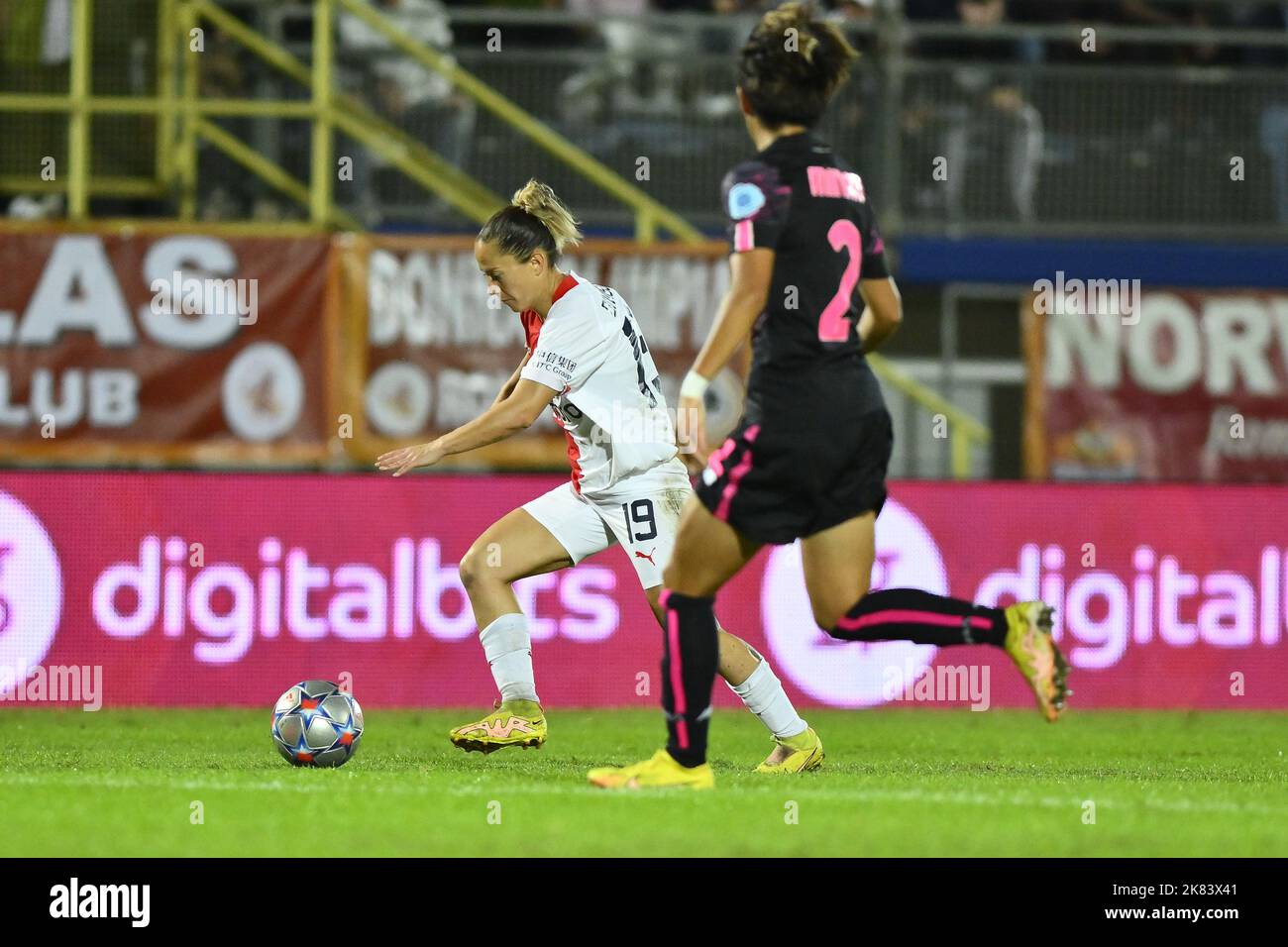 Slavia Praha players warm up ahead of the UEFA Women's Champions