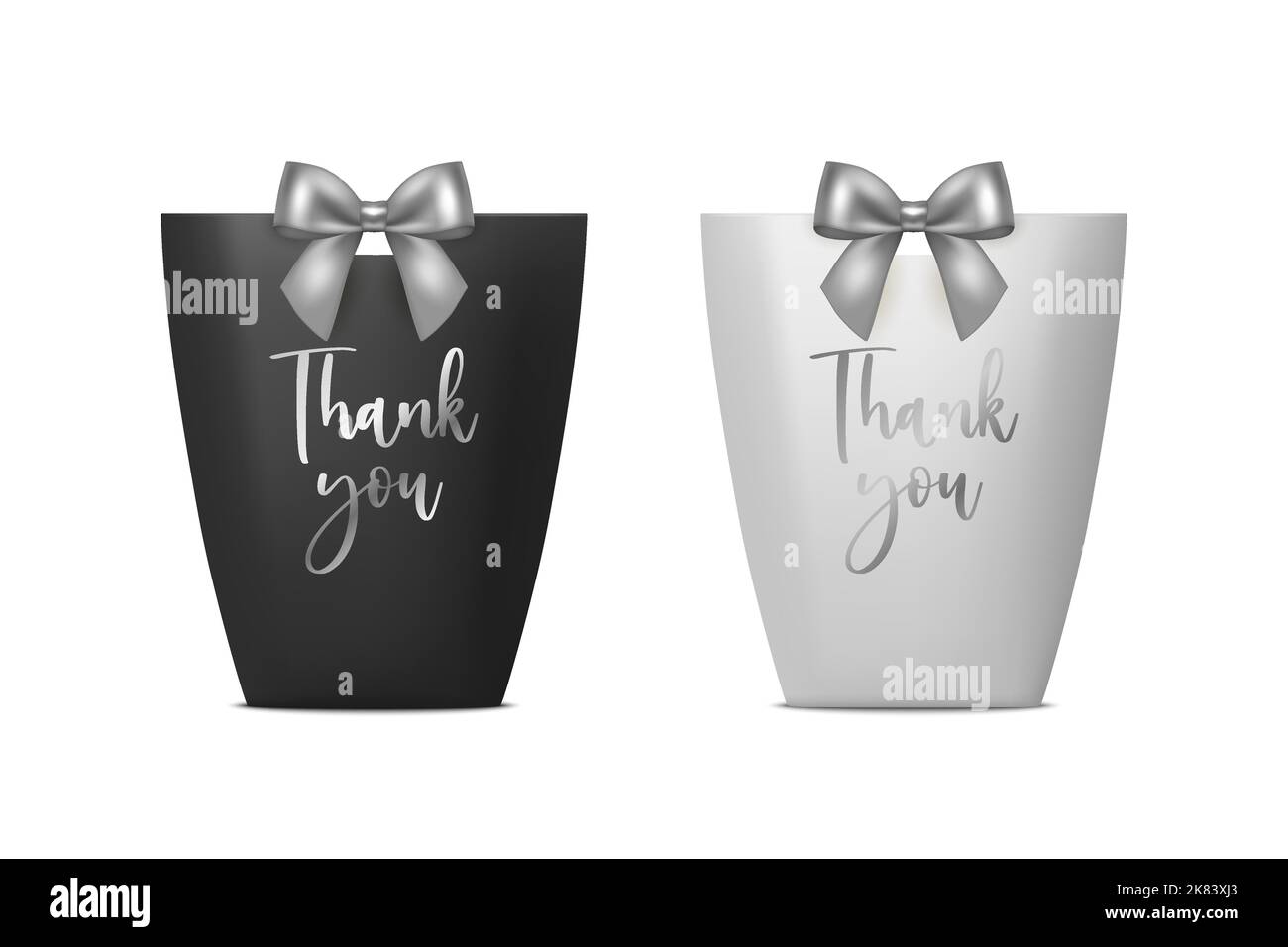 Thank You. Vector 3d Realistic Black and White Paper Gift Bag, Box for