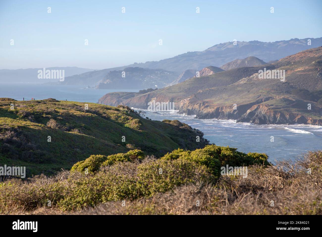 Marin Headlands is a beautiful natural area in the coastal peninsula of Marin County, California. It sits across the Golden Gate from San Francisco. Stock Photo