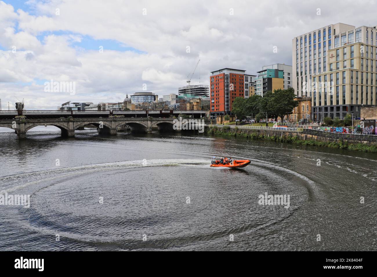 Rib sightseeing boat on River Clyde Glasgow Scotland July 2022 Stock
