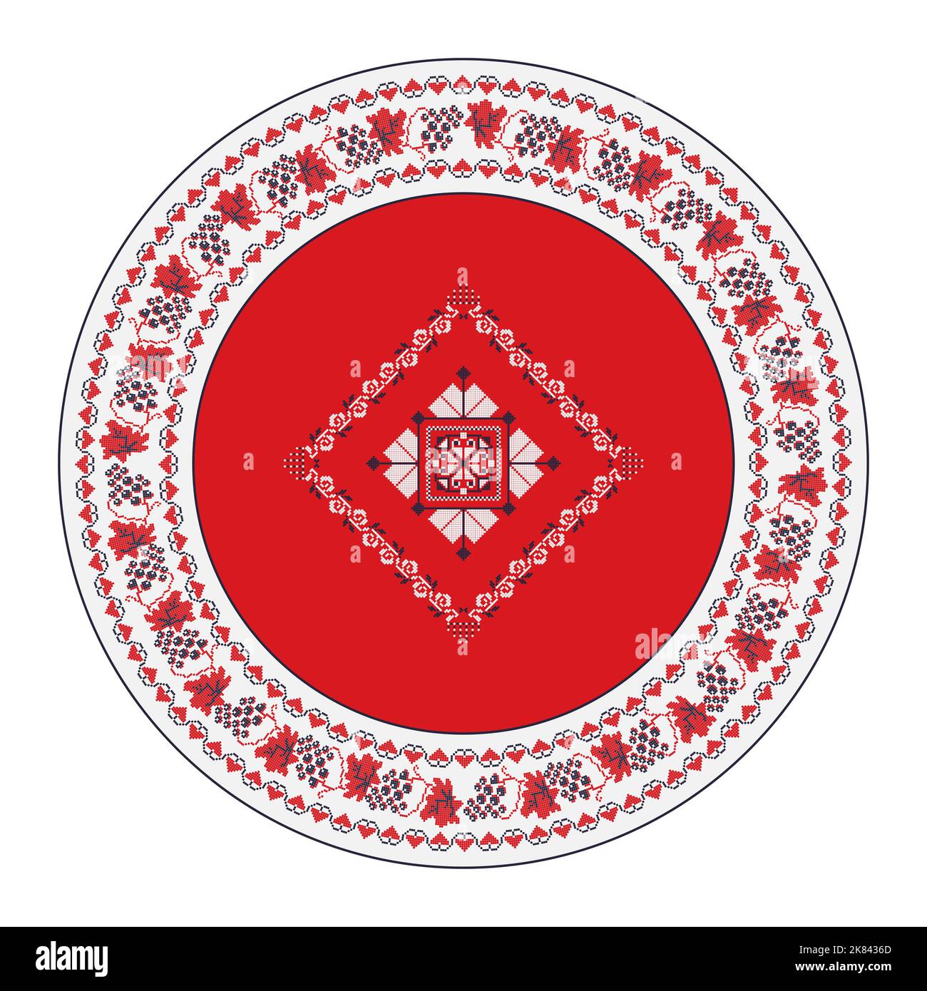 Ukrainian embroidery round symbol, vector graphic over white background