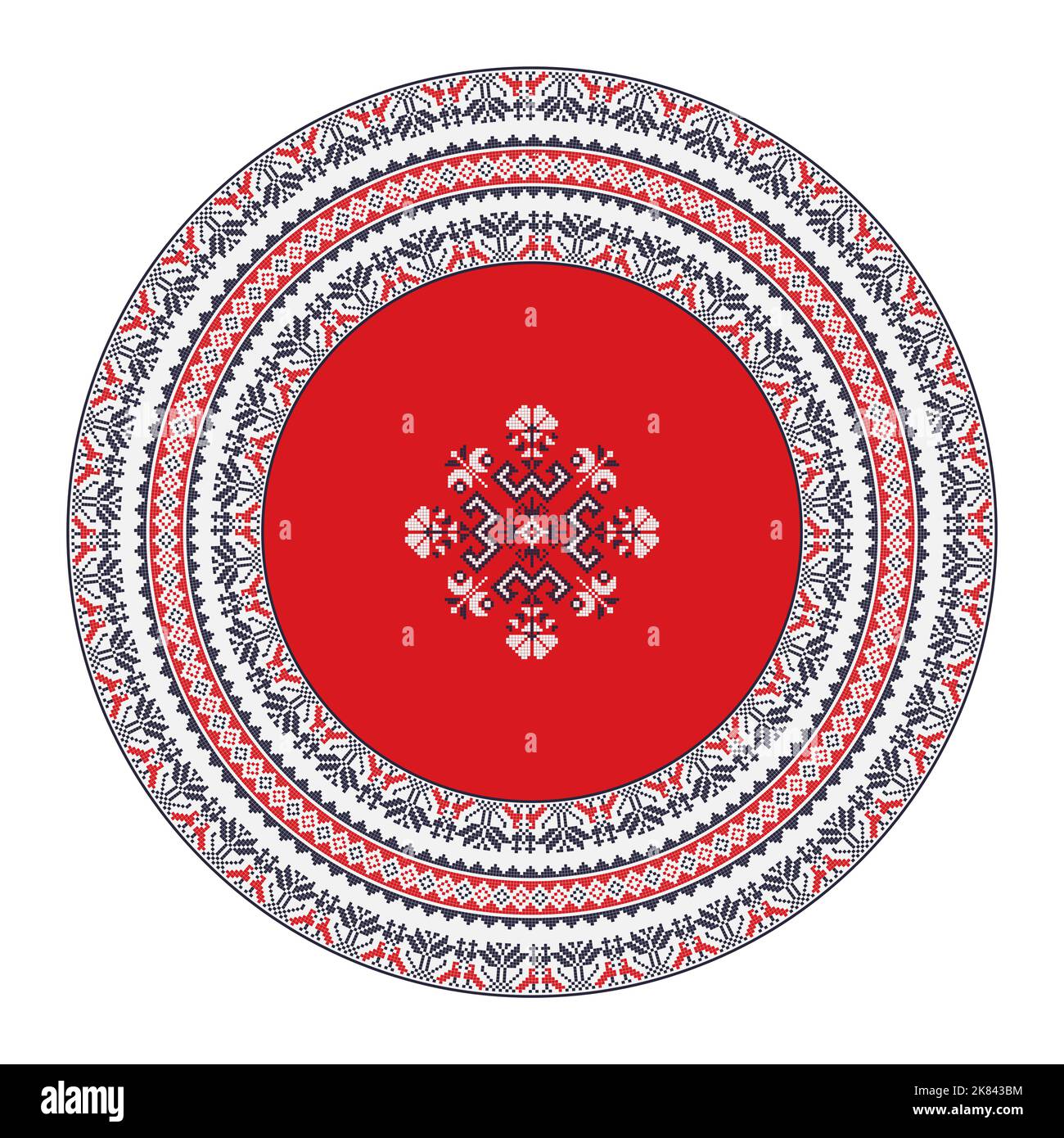 Ukrainian embroidery round symbol, vector graphic over white background
