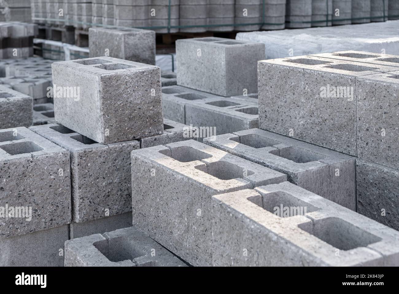 Pallet of Concrete Cinder Blocks, Grey Uniformed brick Shapes building
