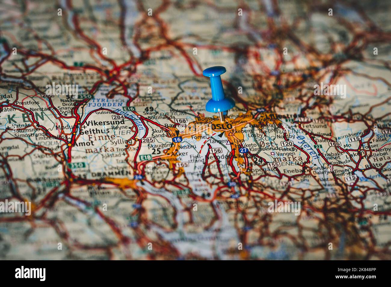Oslo, Norway, blue pinhead on map Stock Photo