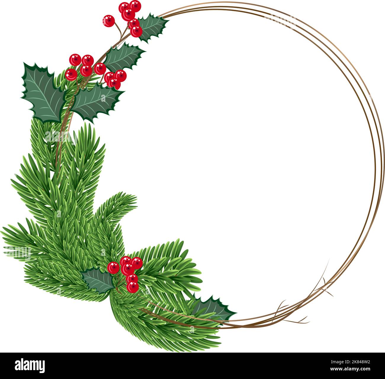 Christmas wreath. Vector illustration with painted round frame , green ...