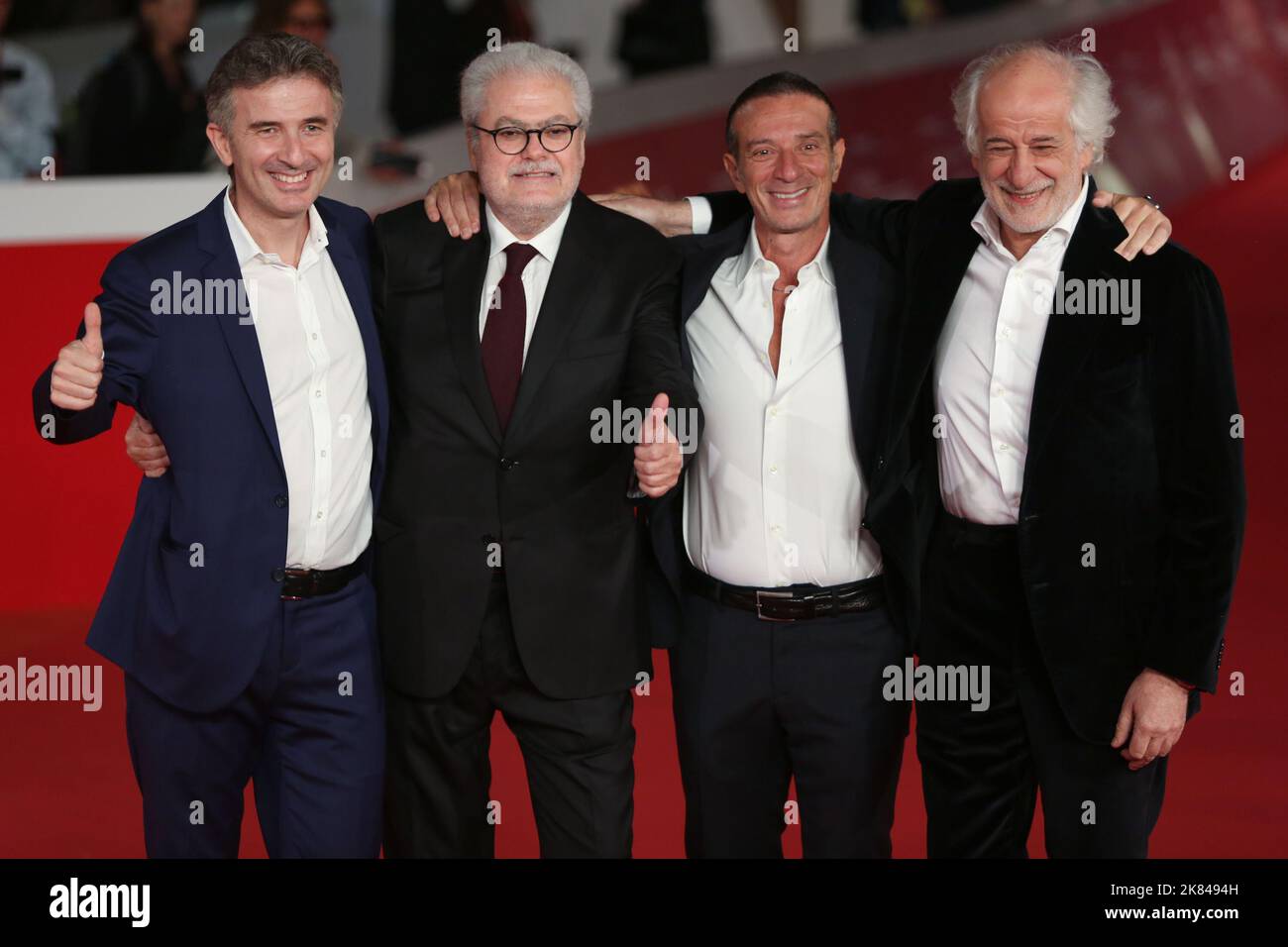 Rome, Italy. 20th Oct, 2022. (From left to right) Valentino Picone, Roberto Andò, Salvo Ficarra and Toni Servillo attend the red carpet of the movie 'La stranezza' at the opening of Rome Film Fest at Auditorium Parco della Musica. Credit: SOPA Images Limited/Alamy Live News Stock Photo