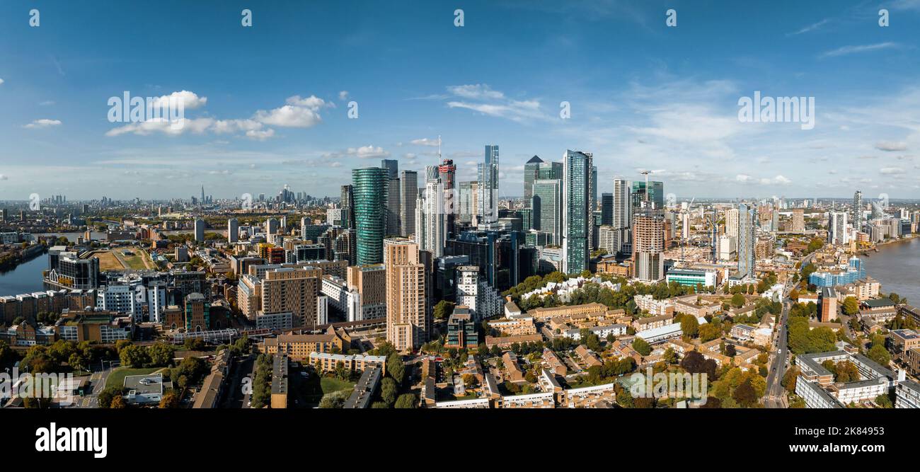 Aerial Panoramic Skyline View Of Canary Wharf, The Worlds Leading ...