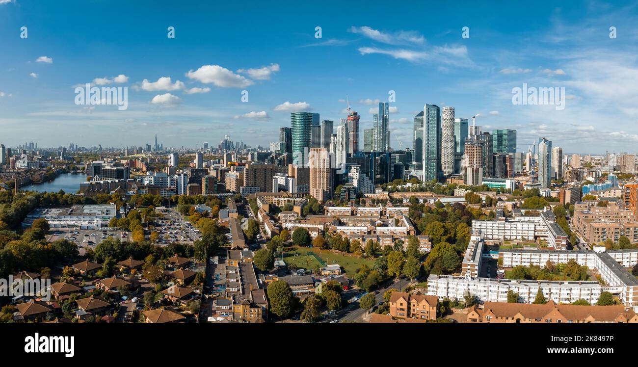 Aerial Panoramic Skyline View Of Canary Wharf, The Worlds Leading ...