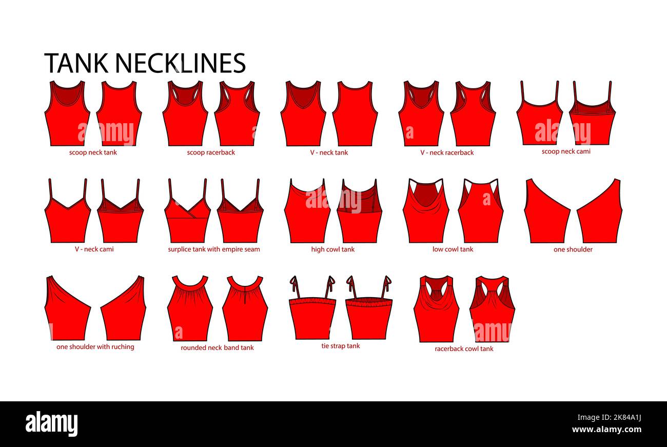 Set of necklines tank clothes tops, cami, one shoulder, scoop