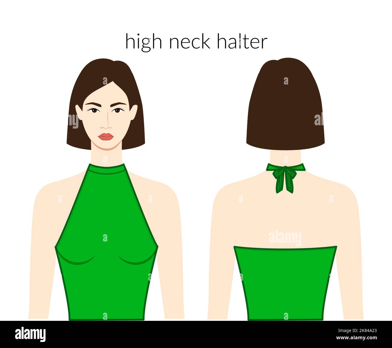 High Neckline Halter Clothes Character Beautiful Lady In Green Top