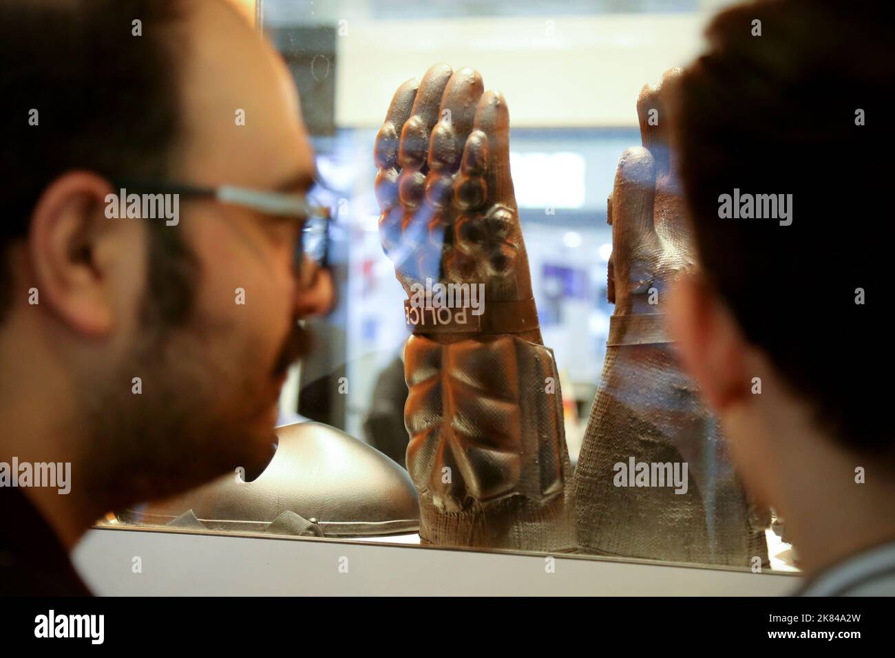 October 20, 2022, Tehran, Tehran, Iran: Iranian visitors are seen during the 19th International Police Security and Safety Equipment Exhibition (IPAS 2022) at the grand Mosalla mosque in Tehran, Iran, on October 20, 2022. The idea to hold an IPAS exhibition took shape in 2001 with the initiative of the then Commander of the Law Enforcement Force of the Islamic Republic of Iran. The first term was held in the same year entitled, â€œ IPAS 2002: on March 2001 on police, security and safety equipment at the venue of the Conference Center of IRIB with the productions of 19 countries. After that, it Stock Photo