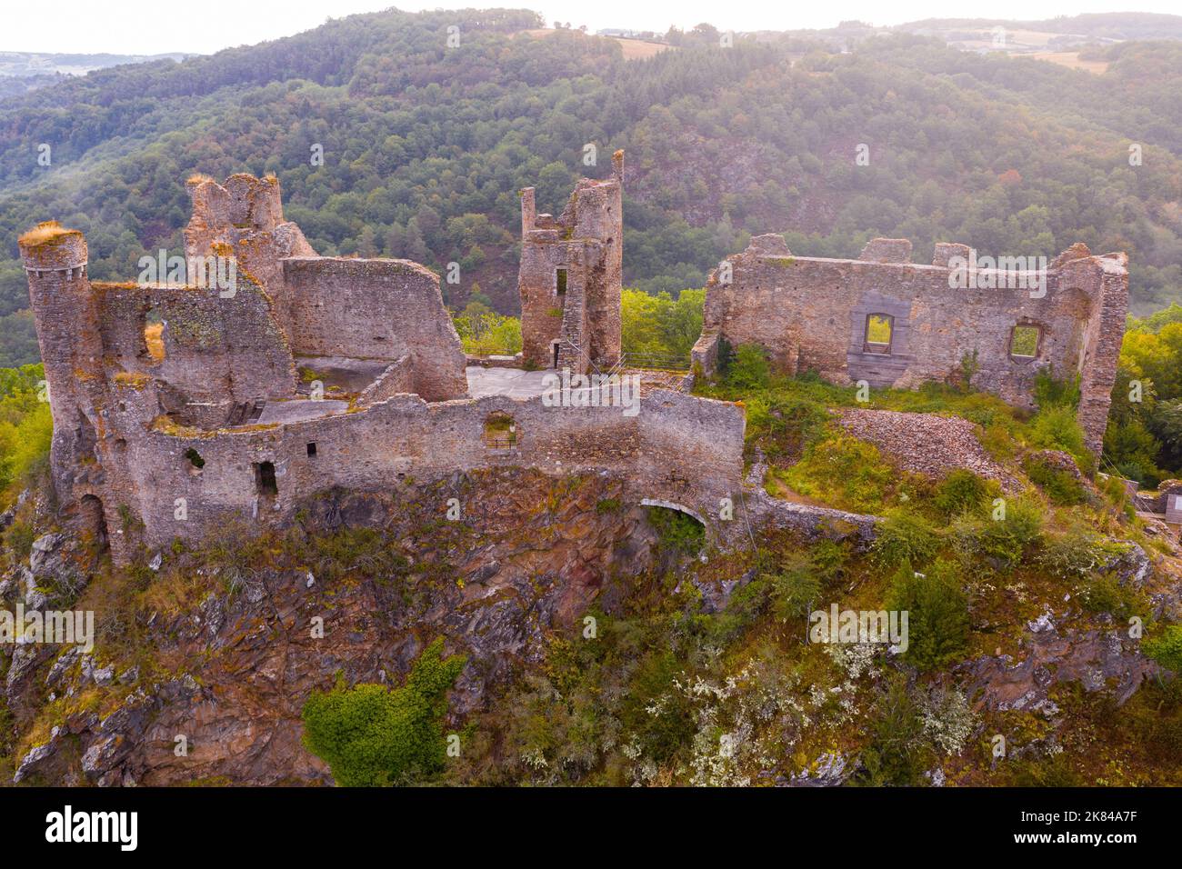 Aerial view of romantic ruins of Chateau Rocher, France Stock Photo