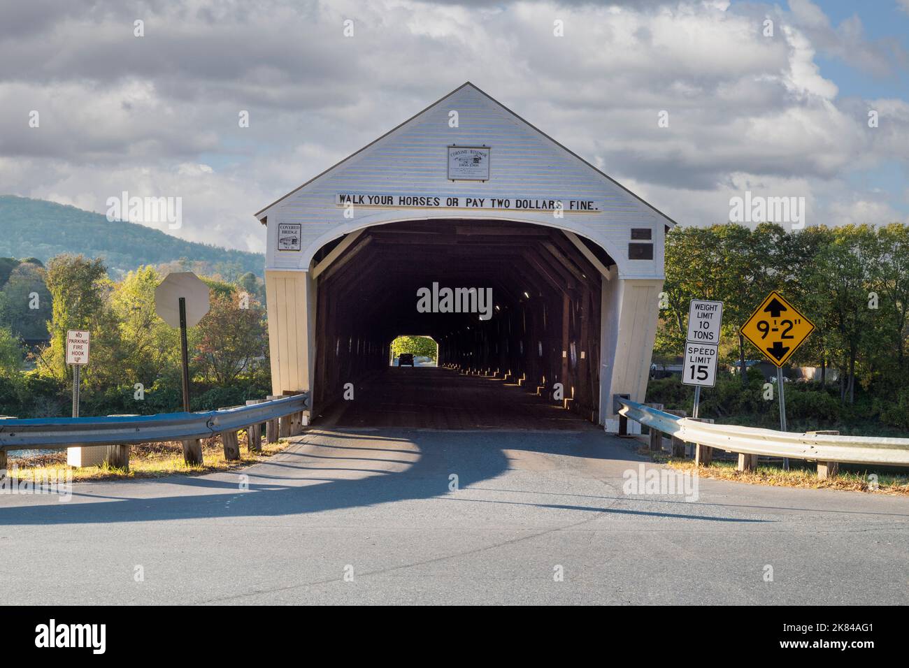 Cornish-Windsor Covered Bridge over the Connecticut River linking New Hampshire and Vermont, Looking toward Vermont. Stock Photo