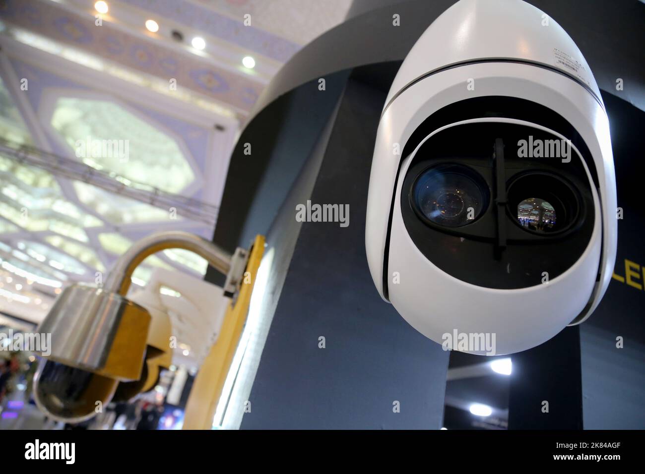 October 20, 2022, Tehran, Tehran, Iran: CCTV IP cameras are displayed at the 19th International Police Security and Safety Equipment Exhibition (IPAS 2022) at the grand Mosalla mosque in Tehran, Iran, on October 20, 2022. The idea to hold an IPAS exhibition took shape in 2001 with the initiative of the then Commander of the Law Enforcement Force of the Islamic Republic of Iran. The first term was held in the same year entitled, â€œ IPAS 2002: on March 2001 on police, security and safety equipment at the venue of the Conference Center of IRIB with the productions of 19 countries. After that, it Stock Photo