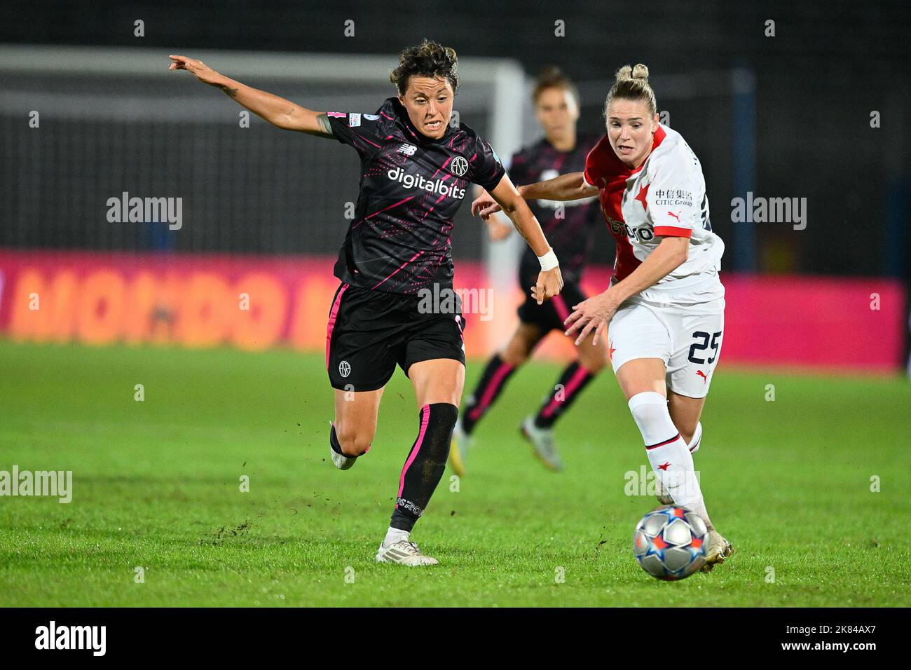 Valentina Giacinti of AS Roma and Tereza Krejcirikova of Slavia Praga  during UEFA Women Champions League 2022 2023  Match, Domenico Francioni Stadium,Roma v Slavia Praha 20 October 2022 (Photo by AllShotLive/Sipa USA) Credit: Sipa USA/Alamy Live News Stock Photo