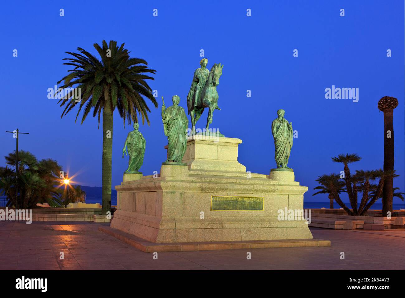 Equestrian monument to French Emperor Napoleon I (1769-1821) and his four brothers (1865) in Ajaccio (Corse-du-Sud) on the island of Corsica, France Stock Photo