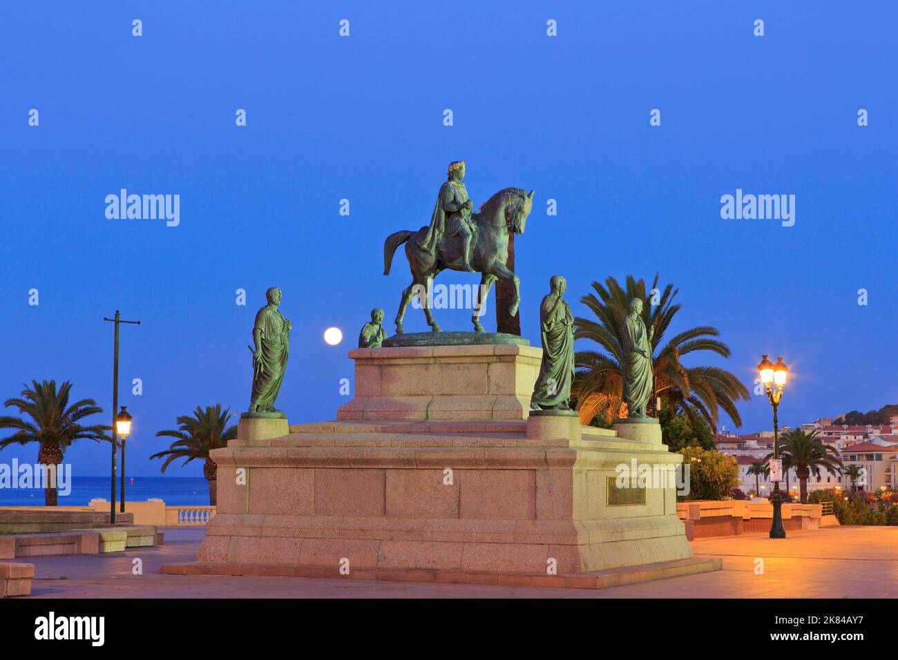 Equestrian monument to French Emperor Napoleon I (1769-1821) and his four brothers (1865) in Ajaccio (Corse-du-Sud) on the island of Corsica, France Stock Photo