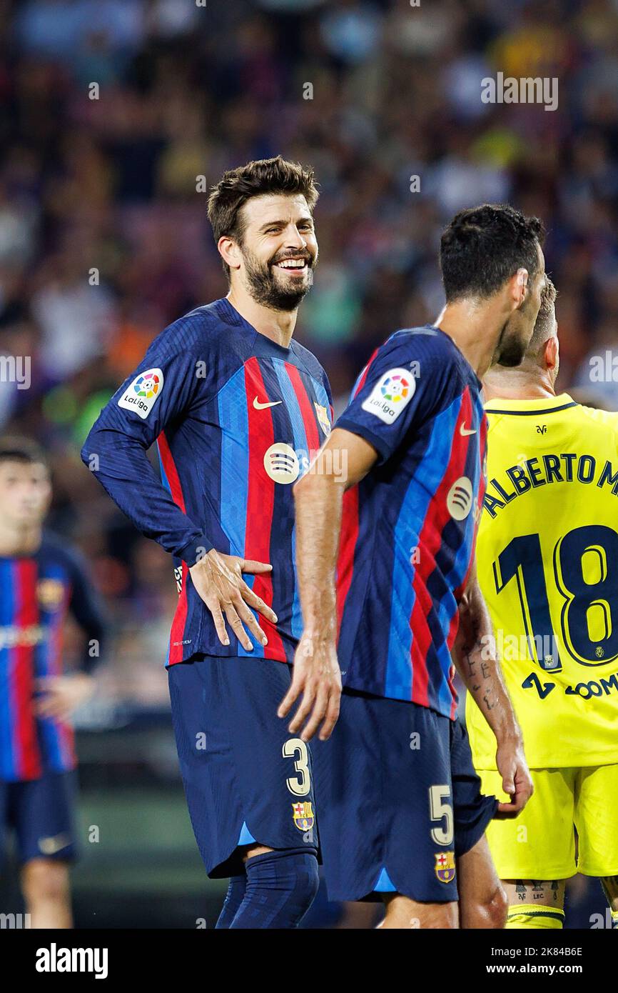 Barcelona, Spain. 20th Oct, 2022. Gerard Pique laughs during the La Liga match between FC Barcelona and Villarreal CF at the Spotify Camp Nou Stadium in Barcelona, Spain. Credit: Christian Bertrand/Alamy Live News Stock Photo