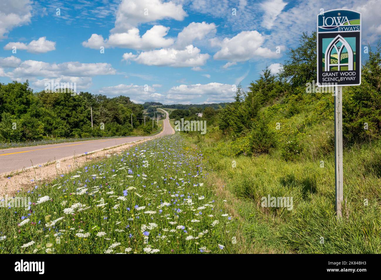 Iowa.  Scenic Byway Sign, Highway E17. Stock Photo