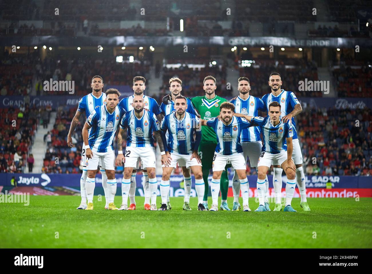 Pamplona, Spain. 20th Oct, 2022. PAMPLONA, SPAIN - OCTOBER 20: Players of RCD Espanyol line up prior the La Liga Santander match between CA Osasuna and RCD Espanyol on October 20, 2022 at El Sadar in Pamplona, Spain. (Photo by Ricardo Larreina/AFLO) Credit: Aflo Co. Ltd./Alamy Live News Stock Photo