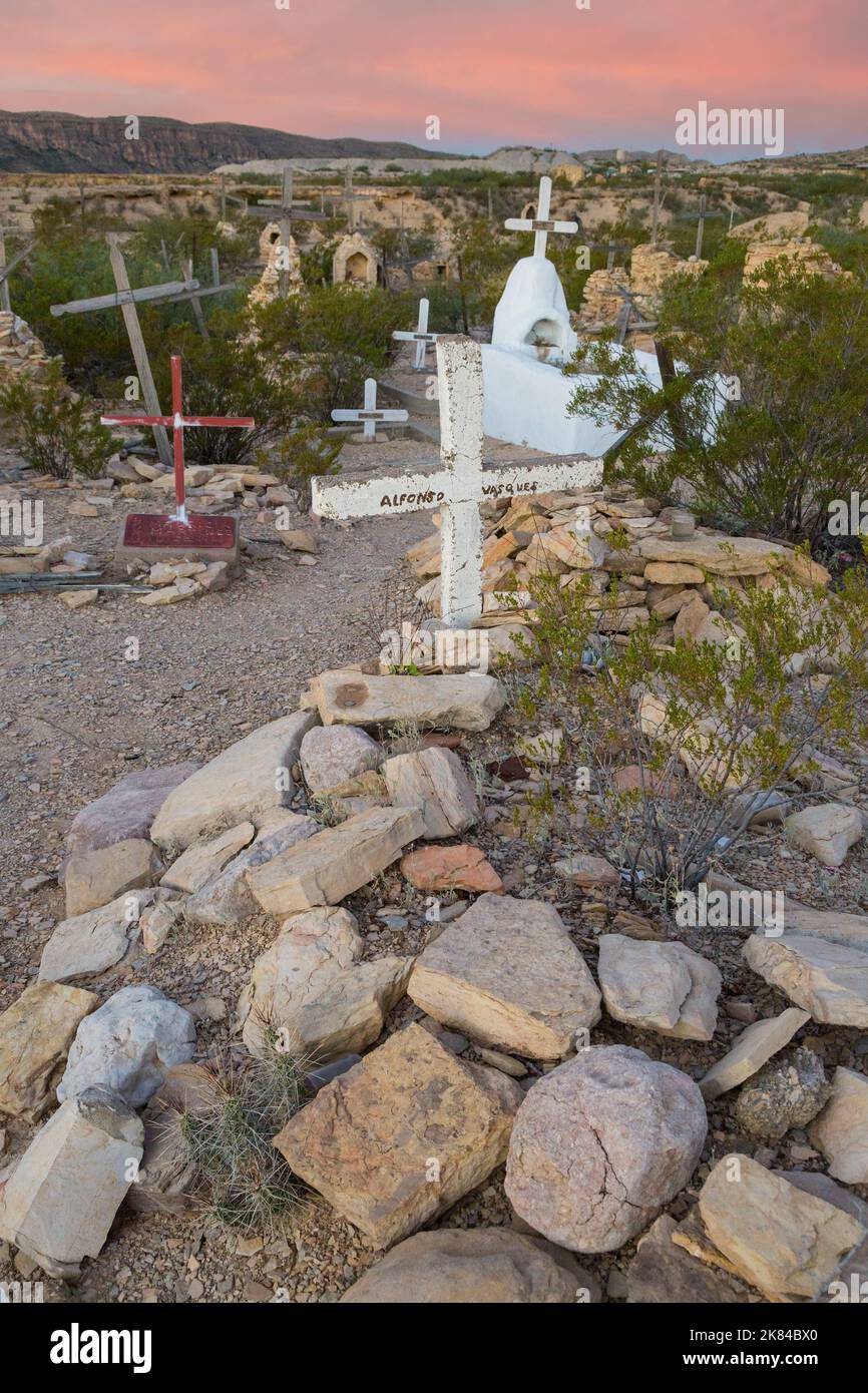Terlingua, Texas. Graves in Terlingua Cemetery, dating from early 1900s, still in use. Stock Photo