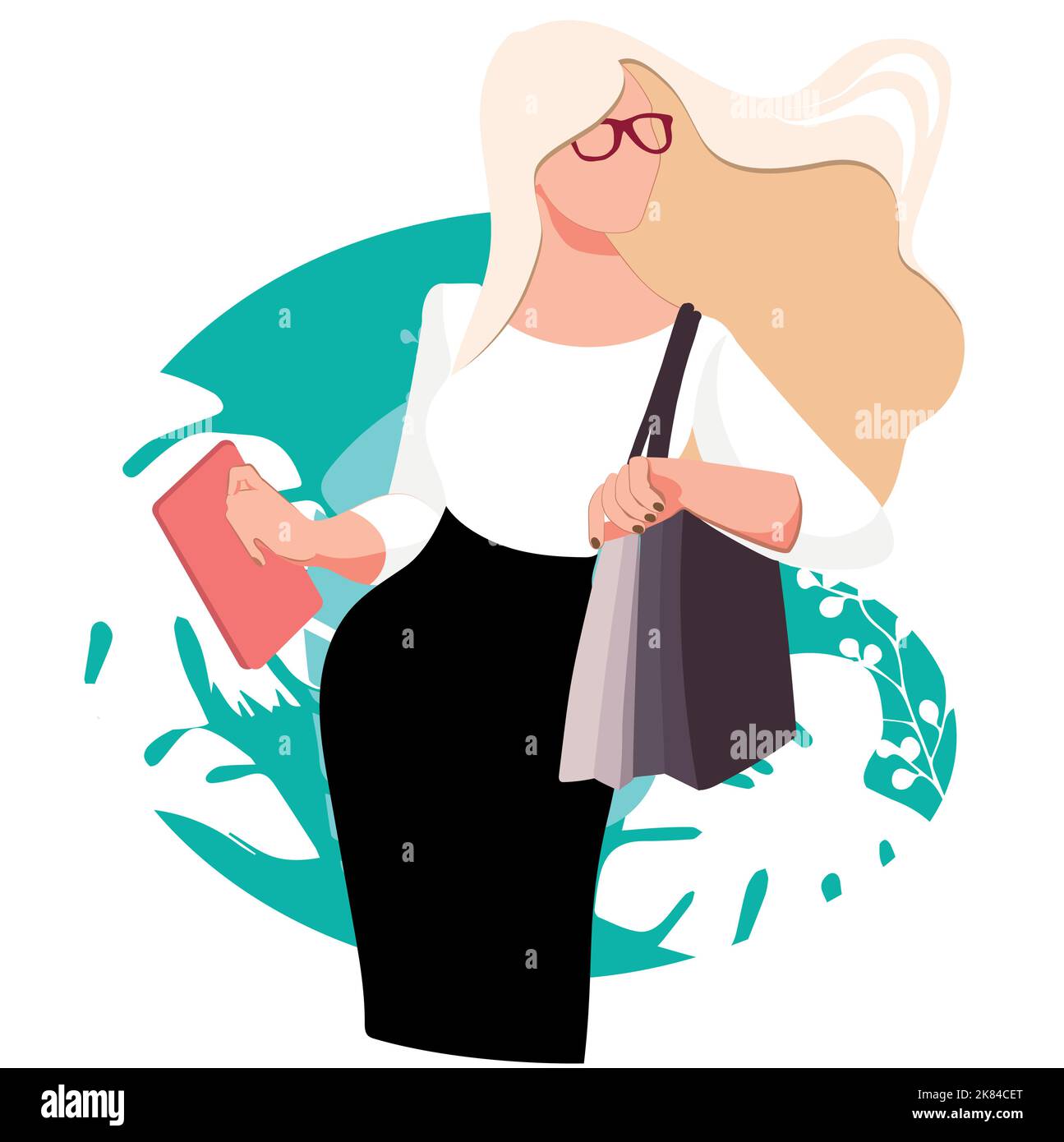 Shopping, sales, fashion, purchase concept. Woman cartoon characters illustrations in boutique with heap of various colourful shopping bags after successful shopping. Vector illustration Stock Vector