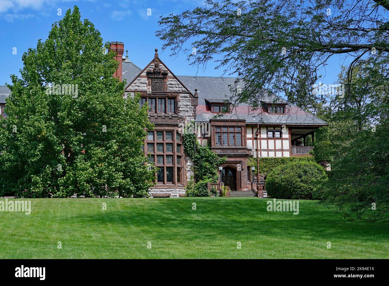 Canandaigua, NY, USA - August 2022:  The ornate 19th century Sonnenberg Mansion, on the National Register of Historic Places Stock Photo