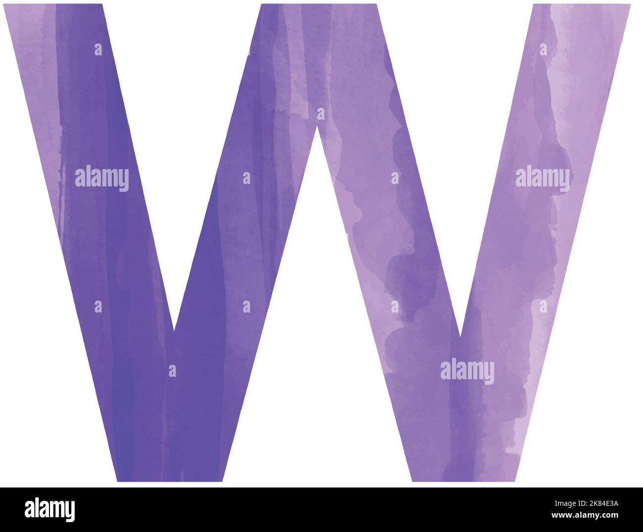 English alphabet, letter W painted with watercolor blue blue paints ...