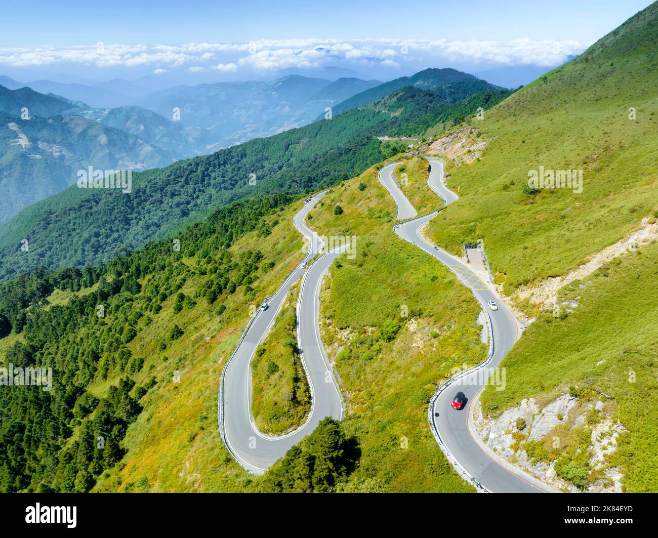 Aerial view of beautiful mountain road Stock Photo
