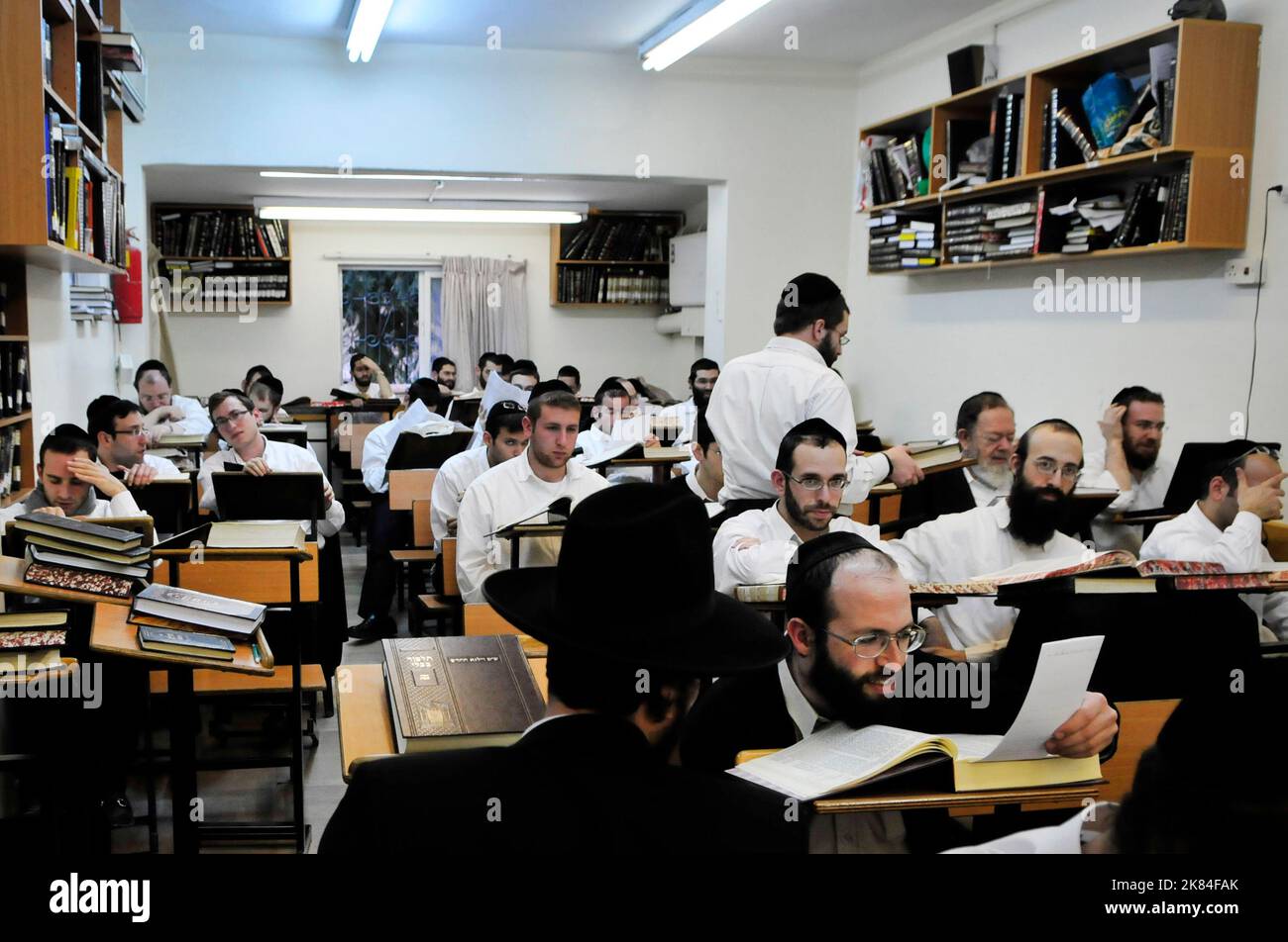 An Orthodox Yeshiva in Mea-Shearim neighborhood in Jerusalem, Israel. Stock Photo