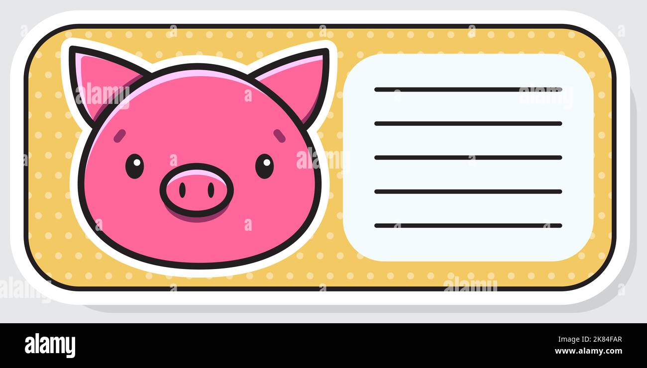 Notebook label. Cartoon pig. Baby stickers. Vector illustration. Stock Vector