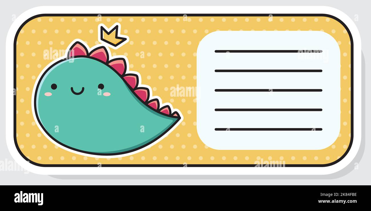 Notebook label. Cute dinosaur. Baby stickers. Vector illustration. Stock Vector