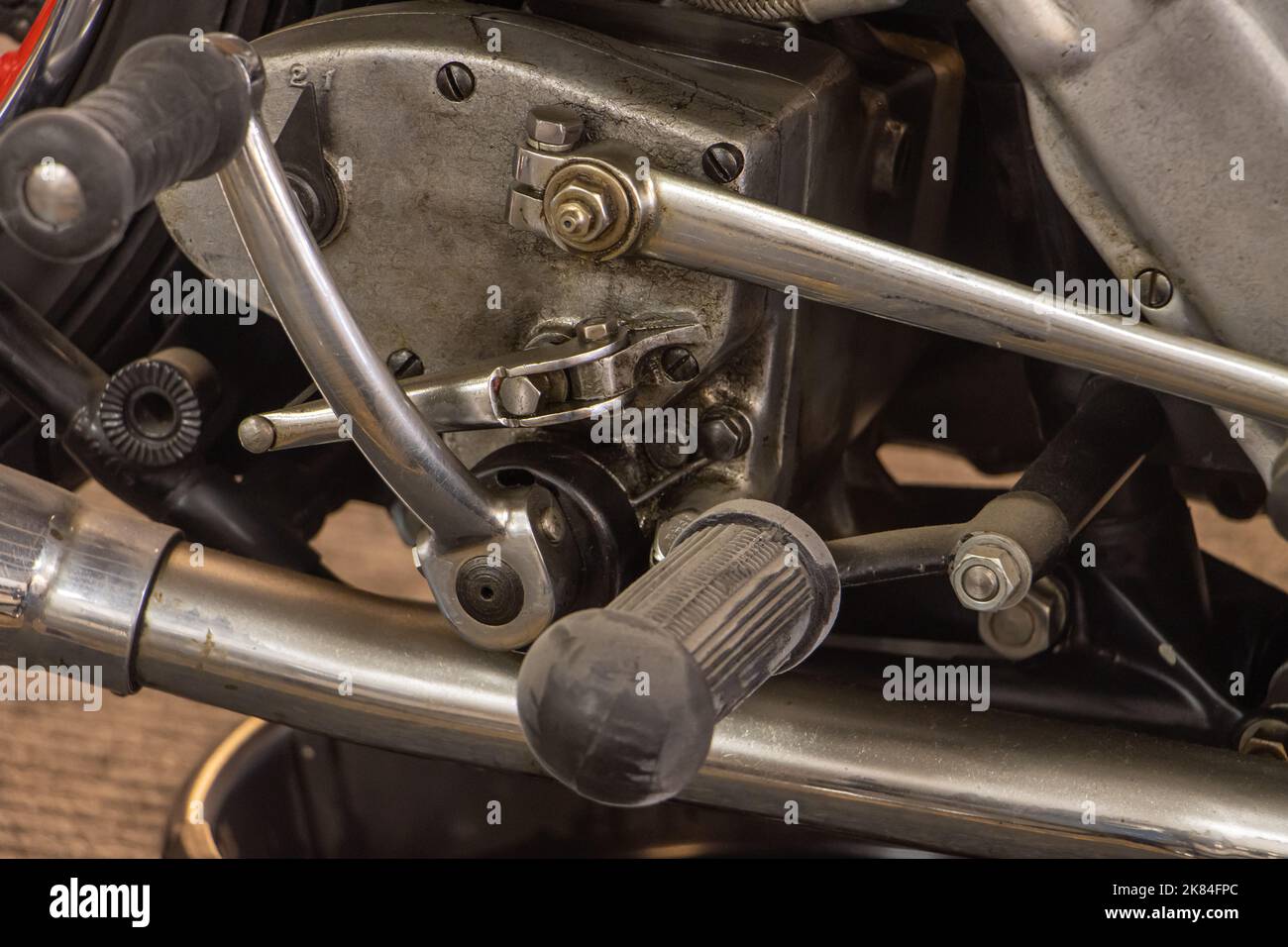 The starter pedal on a vintage motorcycle Stock Photo