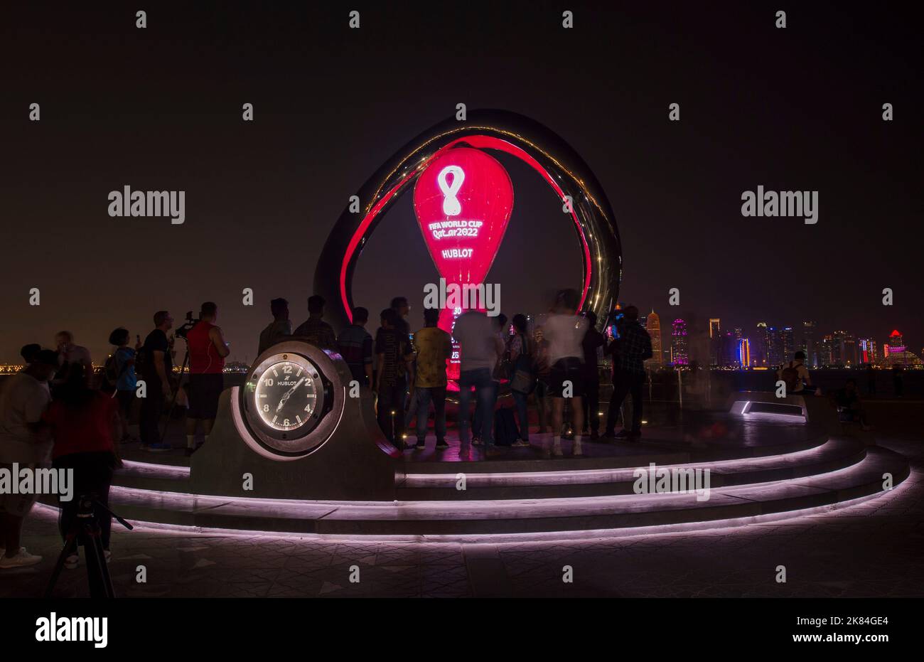 Doha, Qatar. 20th Oct, 2022. People take pictures of the FIFA World Cup