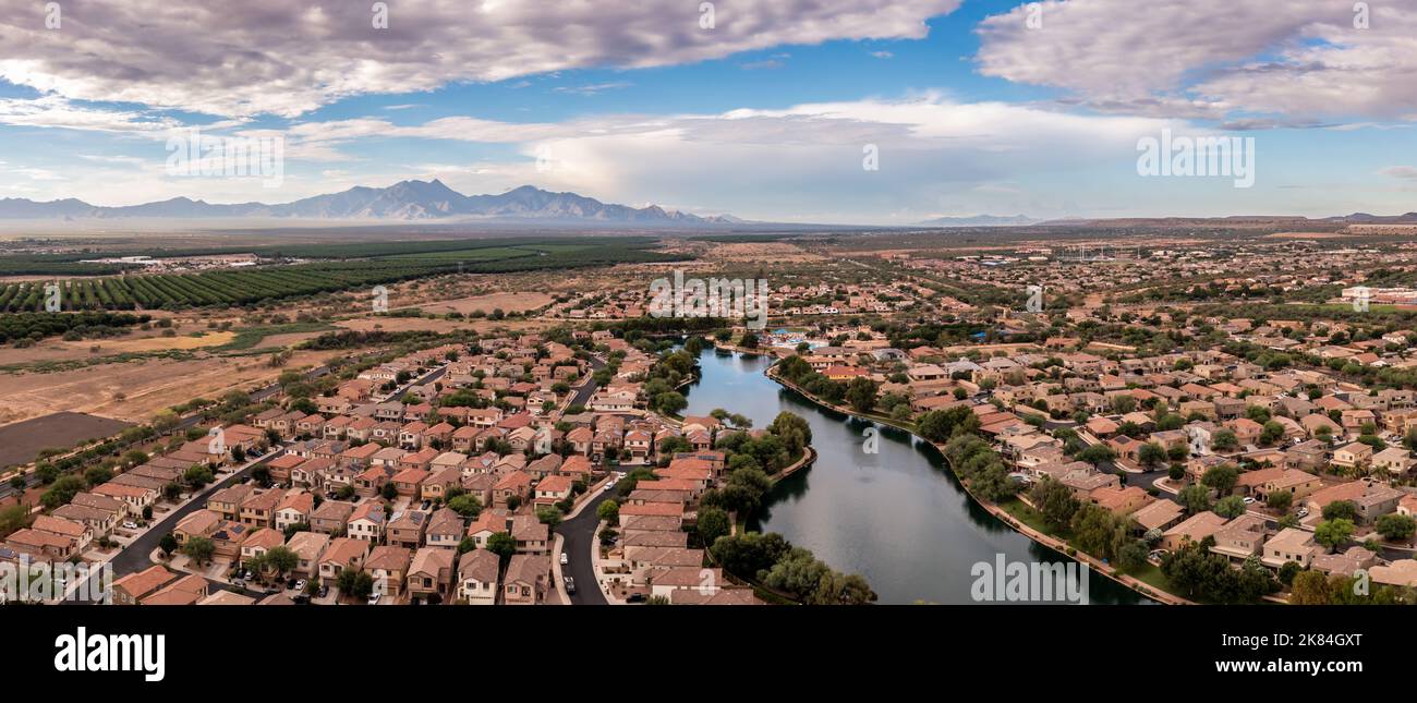 Sahuarita Lake and new home development in Arizona near Tucson Stock