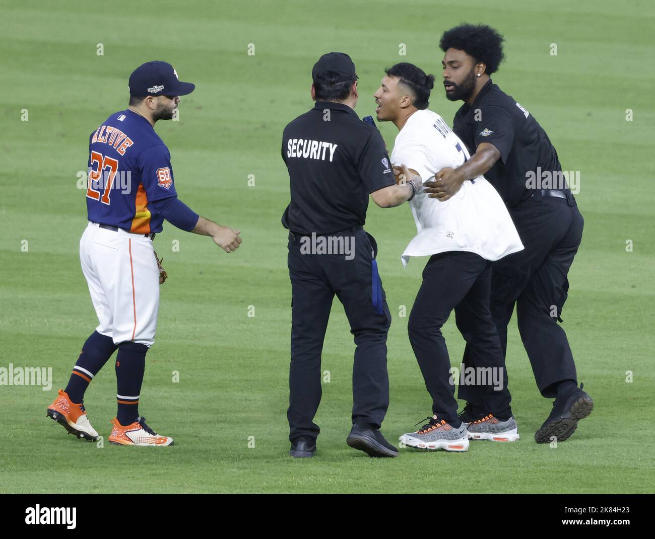 Houston, United States. 30th June, 2022. New York Yankees catcher Jose  Trevino (39) tags-out Houston Astros right fielder Kyle Tucker (30)  attempting to steal home during the third inning of the MLB