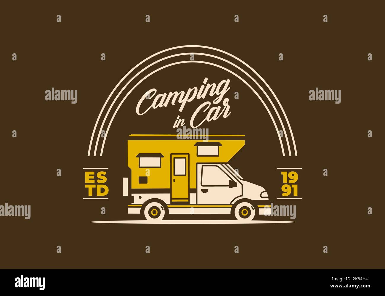 Vintage art illustration design of a camper van Stock Vector Image ...