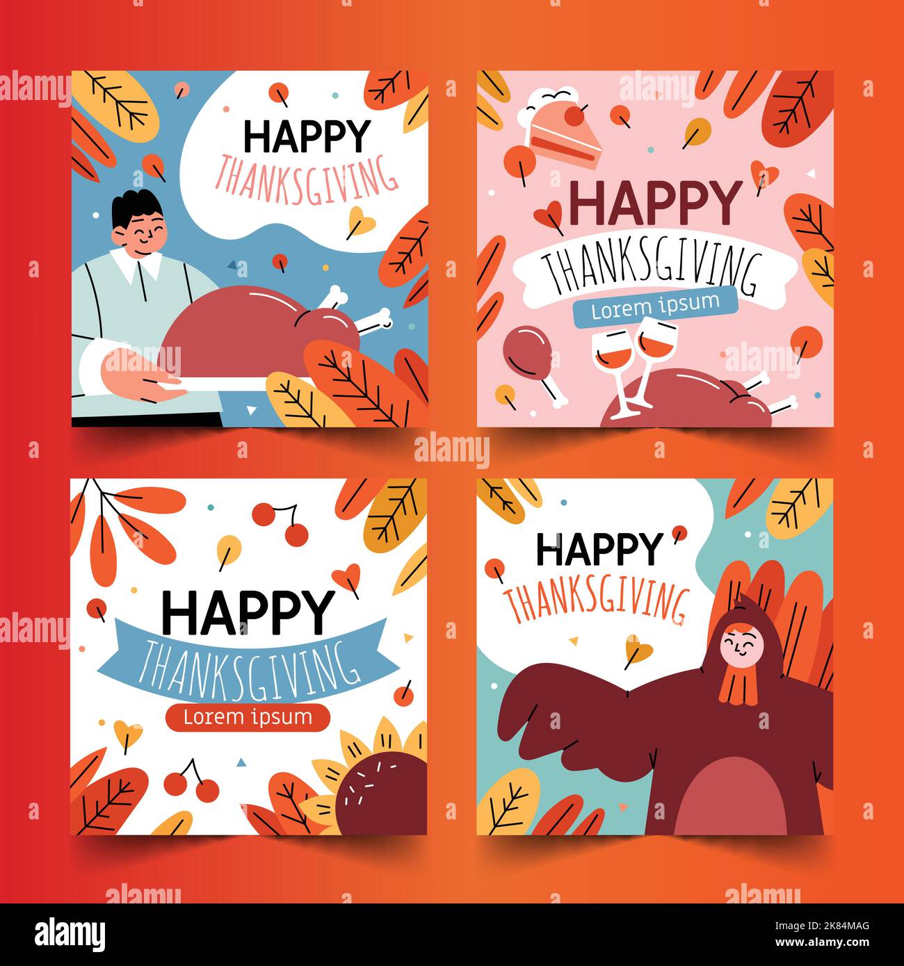 hand drawn flat thanksgiving banners collection vector design ...