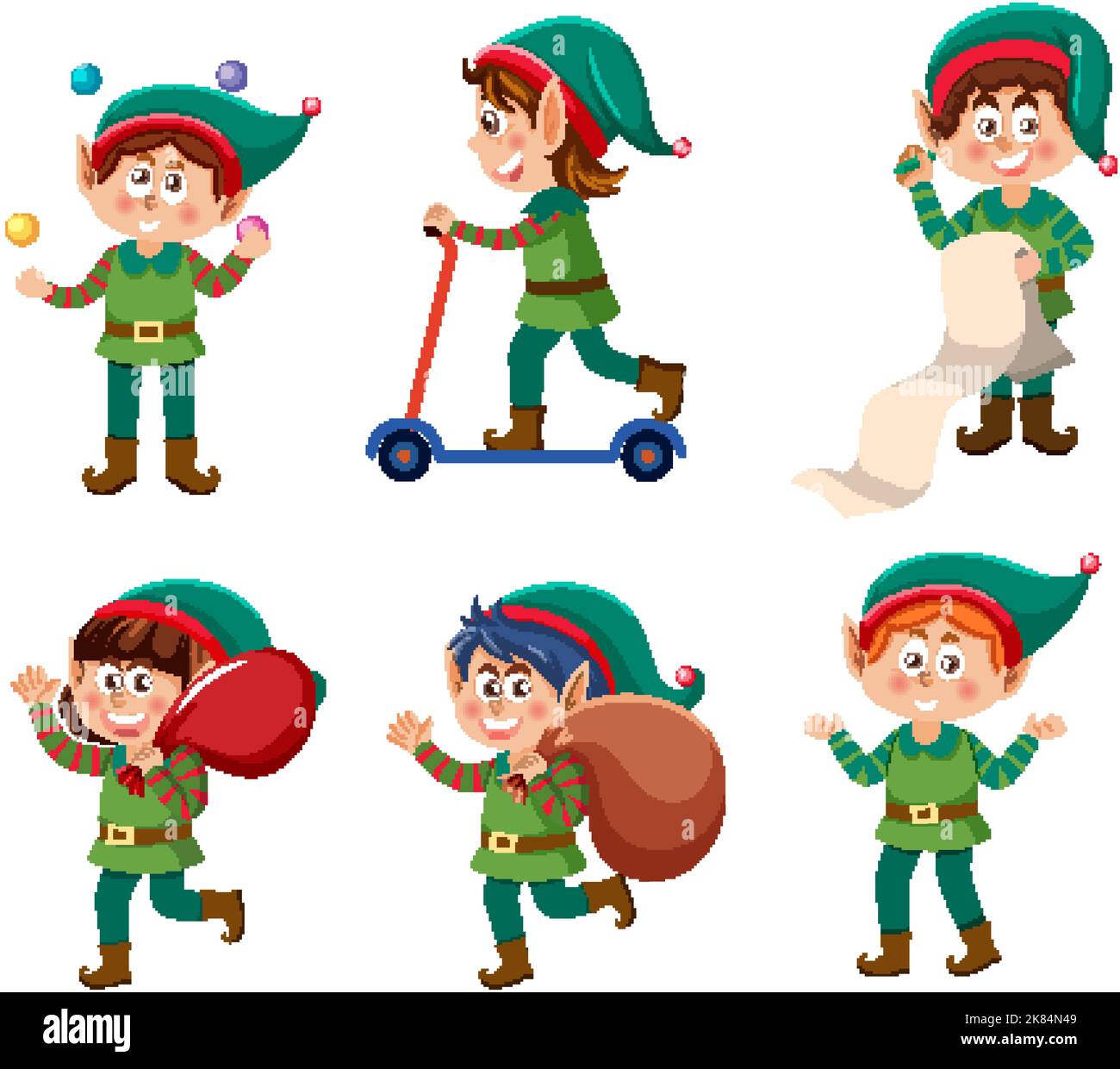 Christmas elves cartoon character collection illustration Stock Vector ...