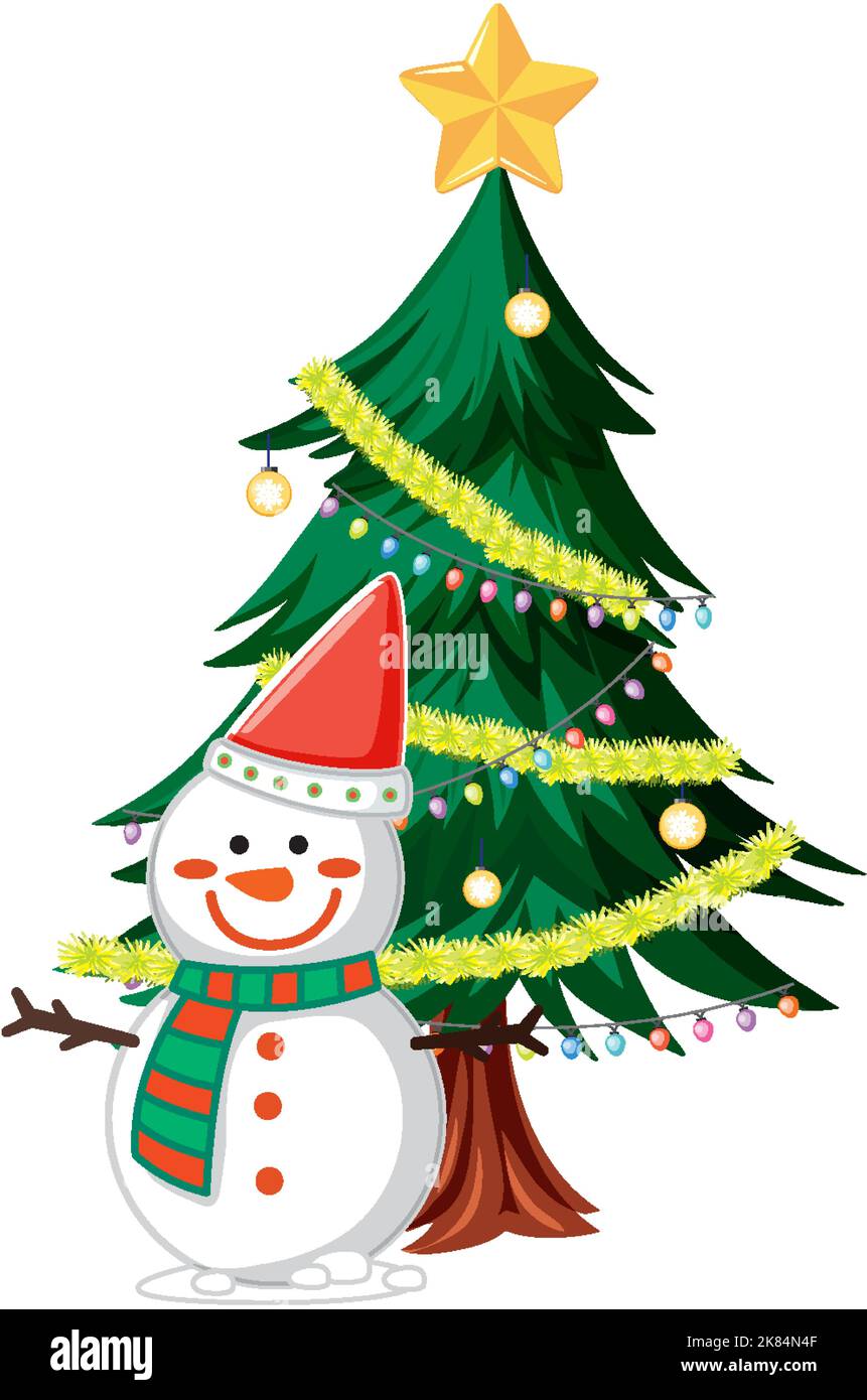 A snowman under Christmas tree illustration Stock Vector Image & Art