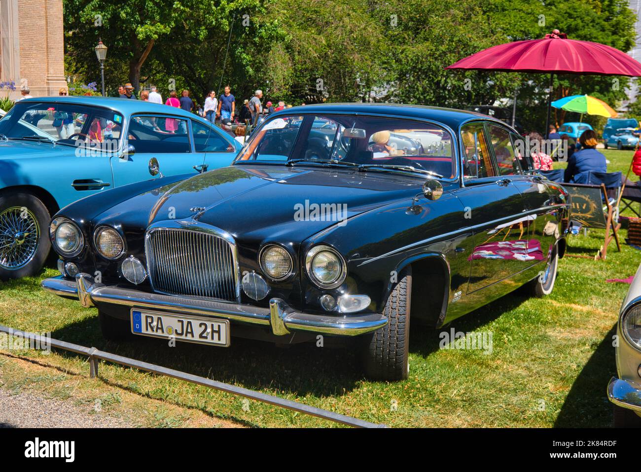 BADEN BADEN, GERMANY - JULY 2022: black Jaguar Mark X MK10 1961, oldtimer meeting in Kurpark. Stock Photo