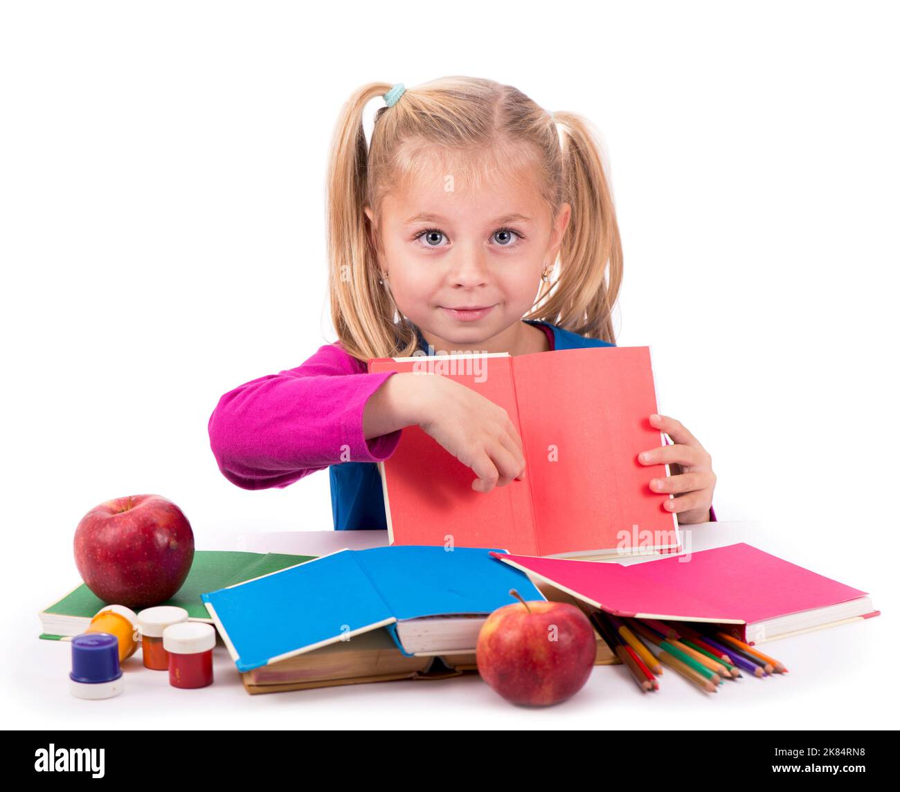 girl reading a book isolated on white Stock Photo - Alamy