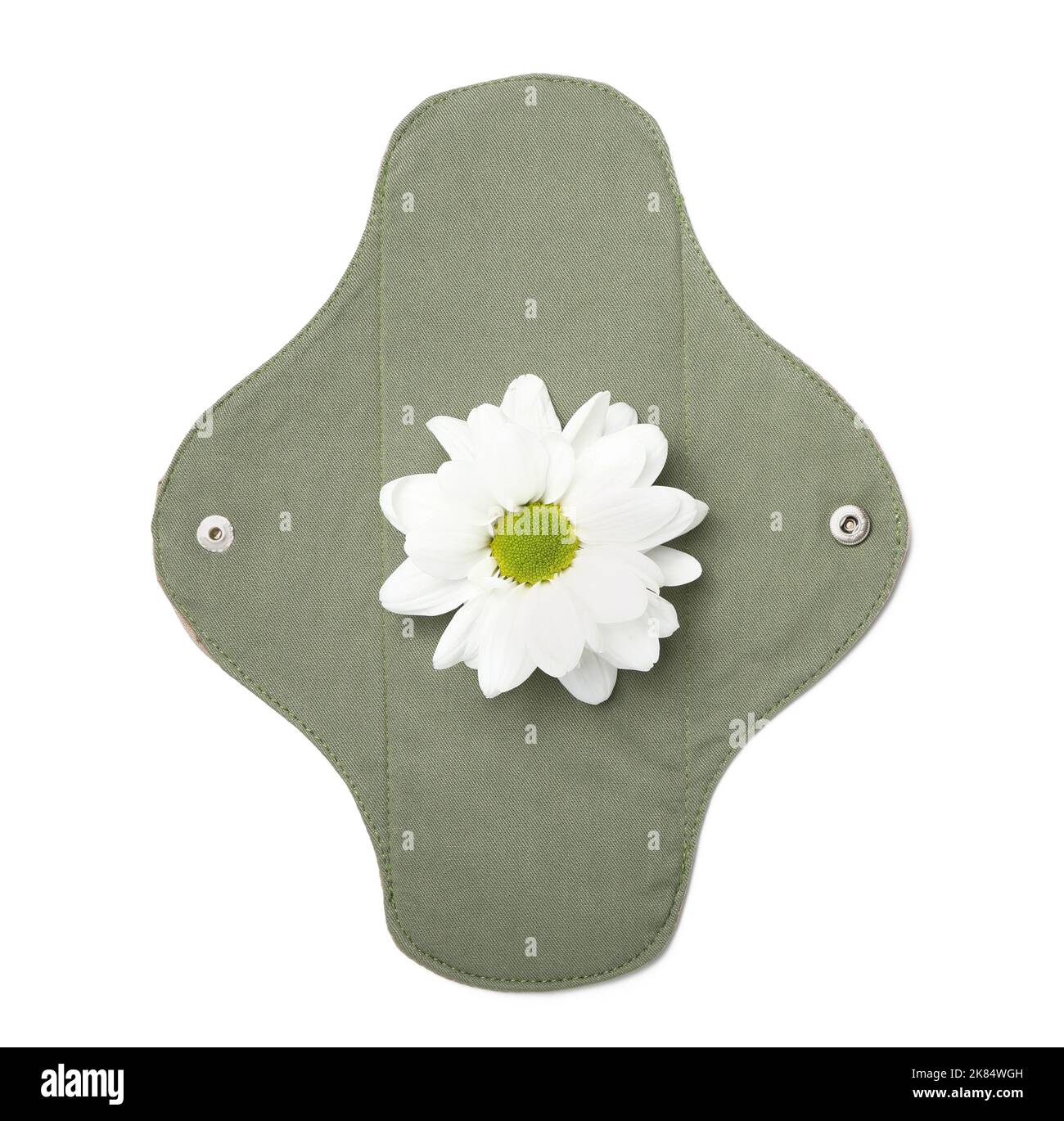 Reusable menstrual pad and flower on white background Stock Photo Alamy