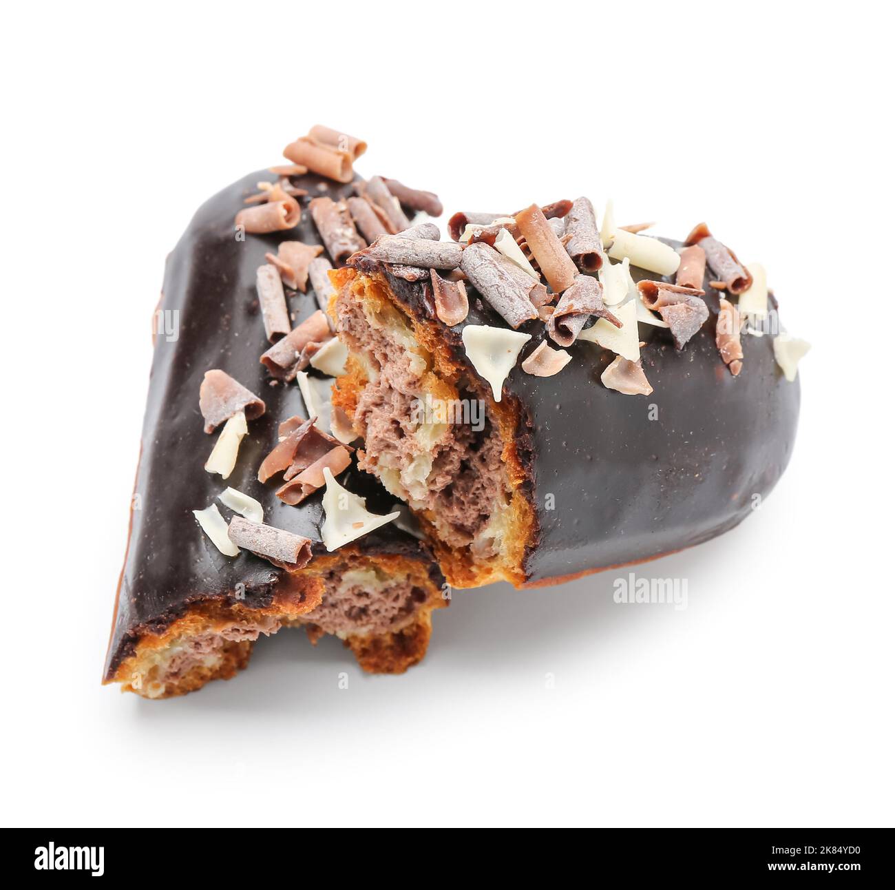 Smashed Eclair Broken chocolate eclair on white background Stock Photo - Alamy