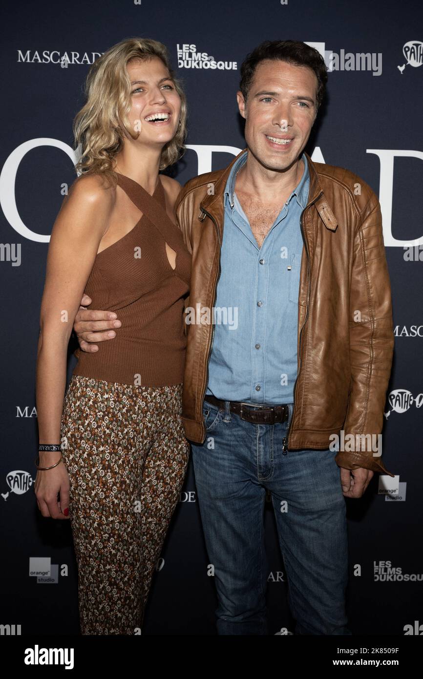 Paris, France. 21st Oct, 2022. Pauline Desmonts and Nicolas Bedos attend  the Mascarade premiere at Pathe Wepler, on October 20, 2022 in Paris,  France. Photo by David Niviere/ABACAPRESS.COM Credit: Abaca Press/Alamy Live